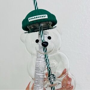 20oz Starbucks Clear Bear Tumbler with Teal Lid and Straw